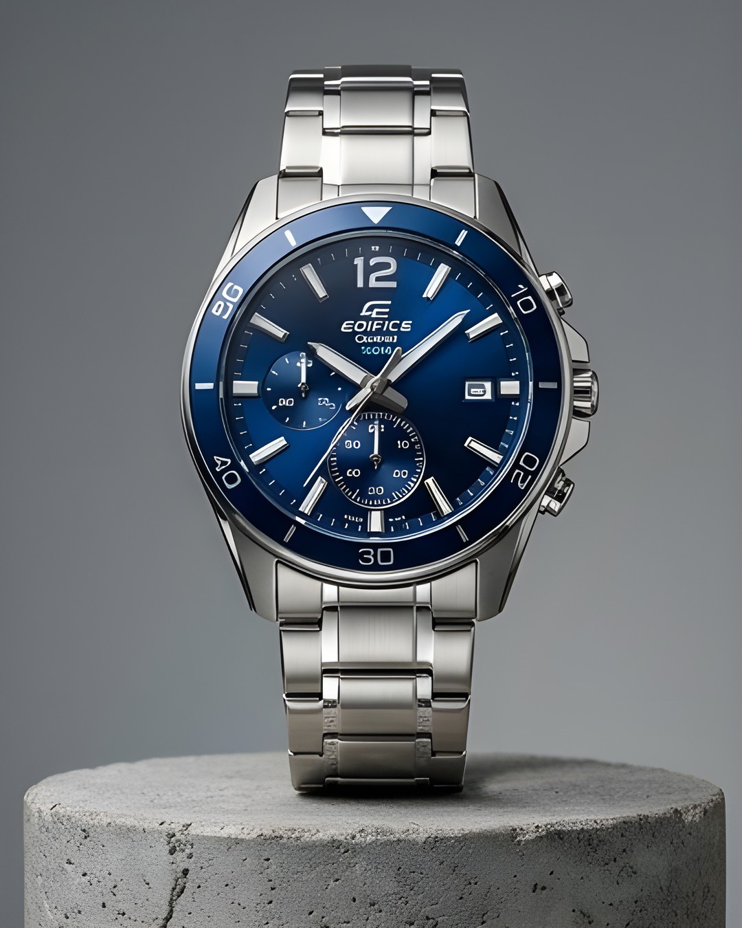 Casio Edifice — mostrador azul e pulseira de aço